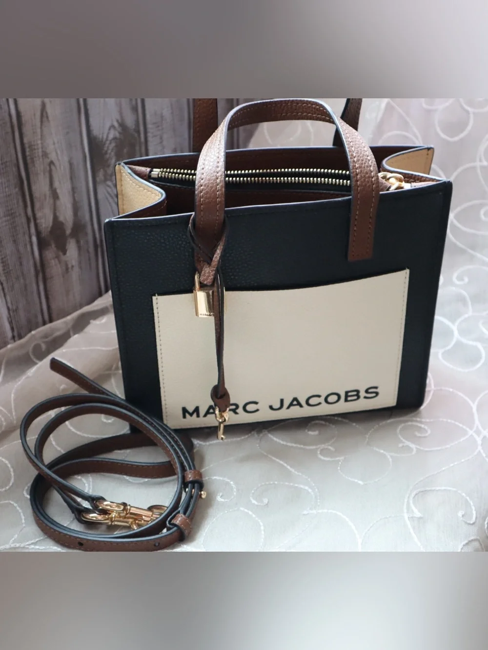 Marc Jacobs Black, Cream & Brown Leather Satchel